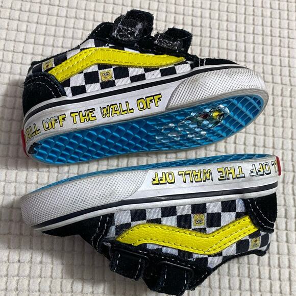 Vans Kids Sneakers Checkerboard Yellow Stripe Blue Sole Size 4 - Picture 1 of 9